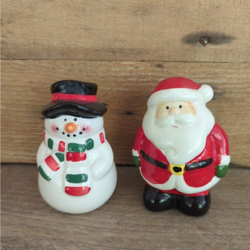 Vintage Ceramic Christmas Santa and Snowman Salt and Pepper Shakers